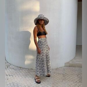 Faithfull The Brand Lissandra Zebra Print Wide Leg High Rise Linen Trousers